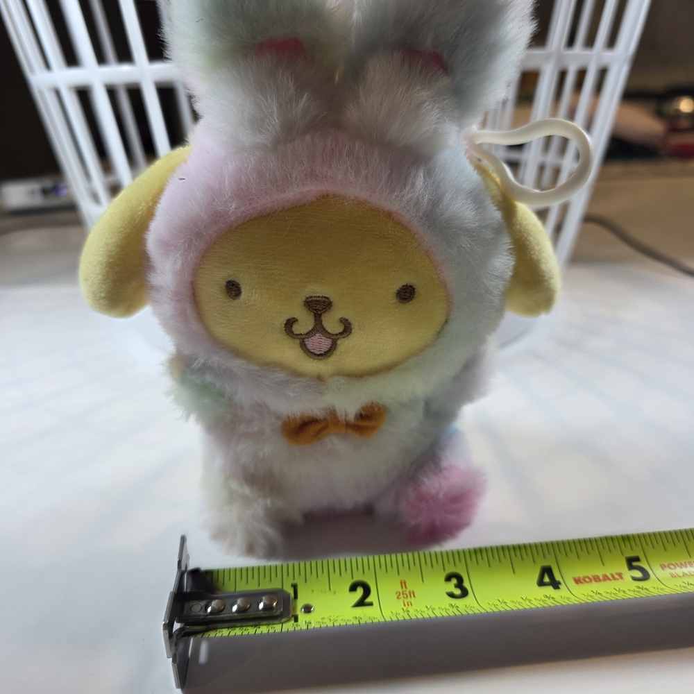 Sanrio Pompompurin Plush Bunny Costume Keychain Pastel Rainbow Mini Plush - Picture 2 of 9